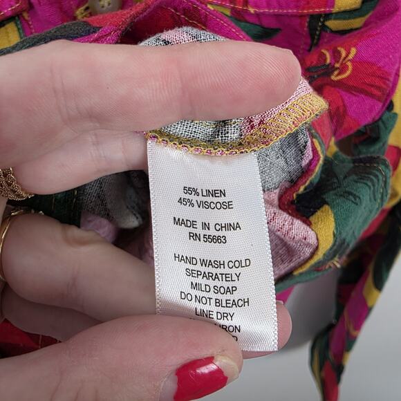 Tahari Colorful Floral Tropical Summery Linen Blend Button Up Size Small - Picture 4 of 6